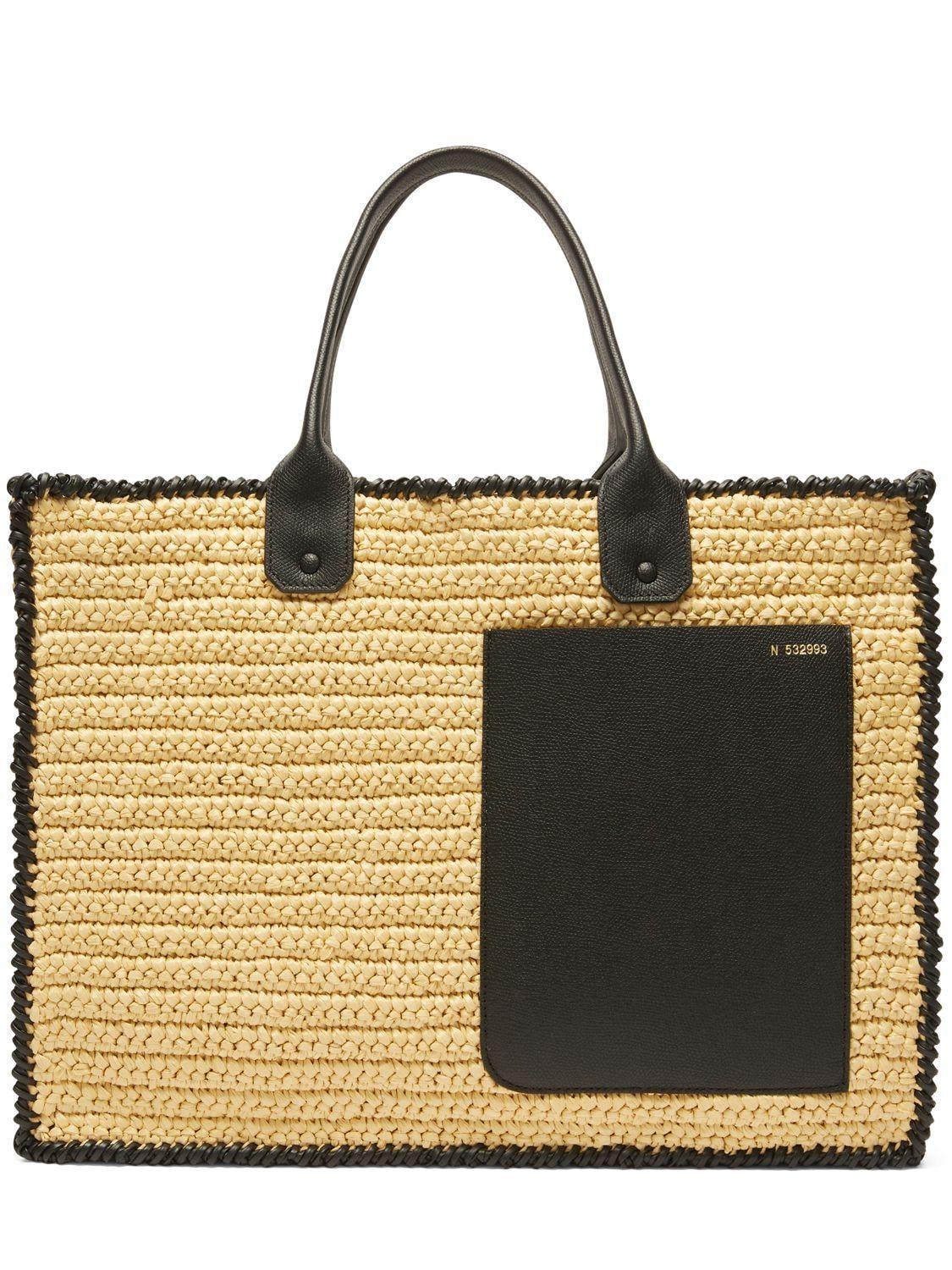 Valextra Large Raffia Shopping Tote Bag in Black | Lyst