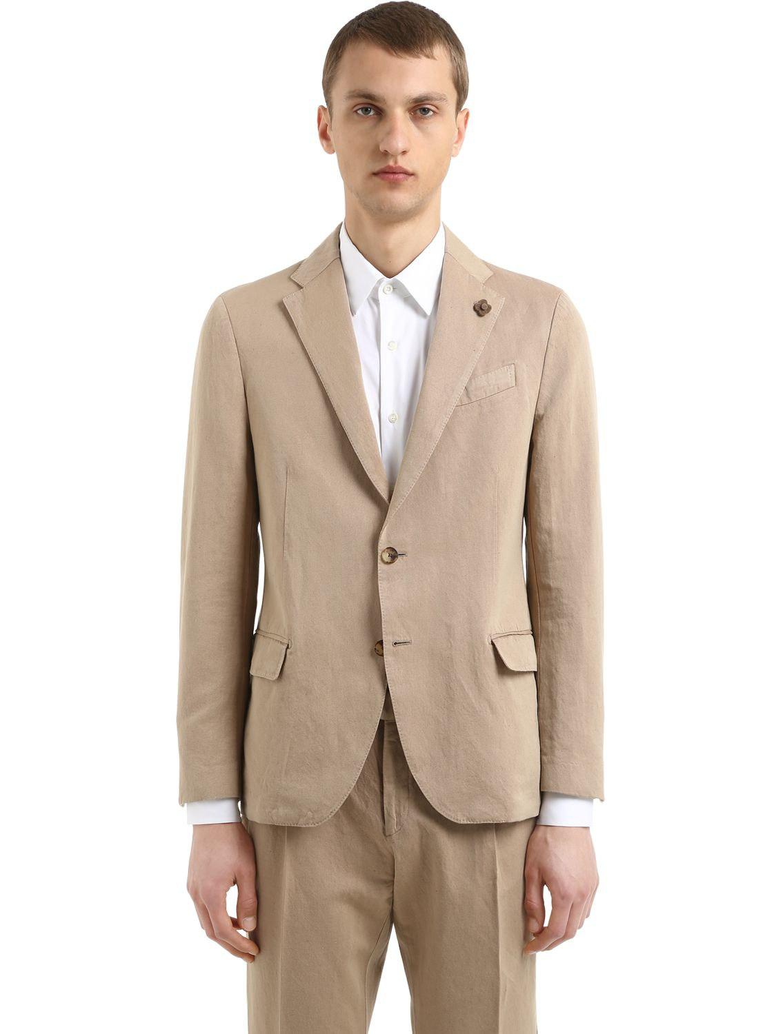 Lardini Linen & Cotton Unlined Suit in Beige (Natural) for Men - Lyst