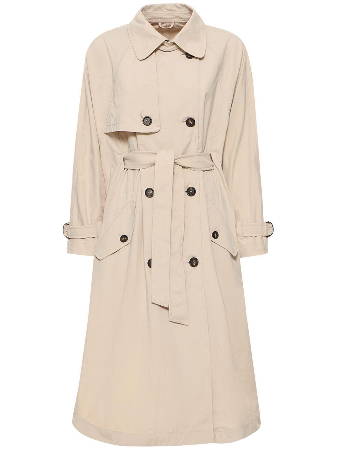 Brunello Cucinelli Belted Tech Gabardine Trench Coat in Natural | Lyst