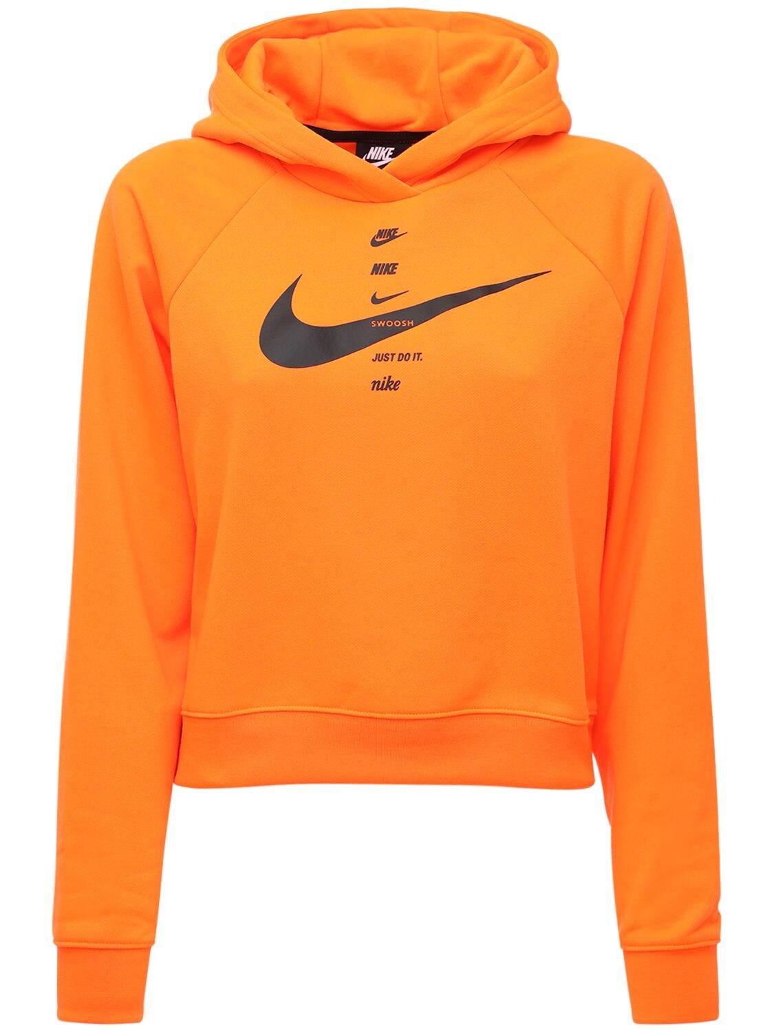 Nike Swoosh Print Sweatshirt Hoodie in Orange - Lyst