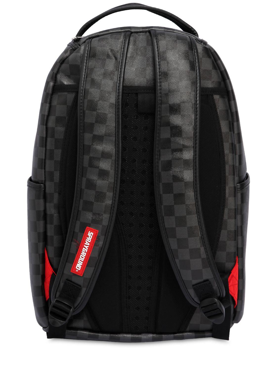 Sprayground In Paris Side Shark Backpack Brown Checkered Laptop