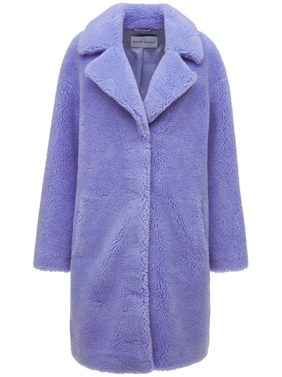 Stand Studio Camille Cocoon Faux Fur Teddy Coat in Purple | Lyst
