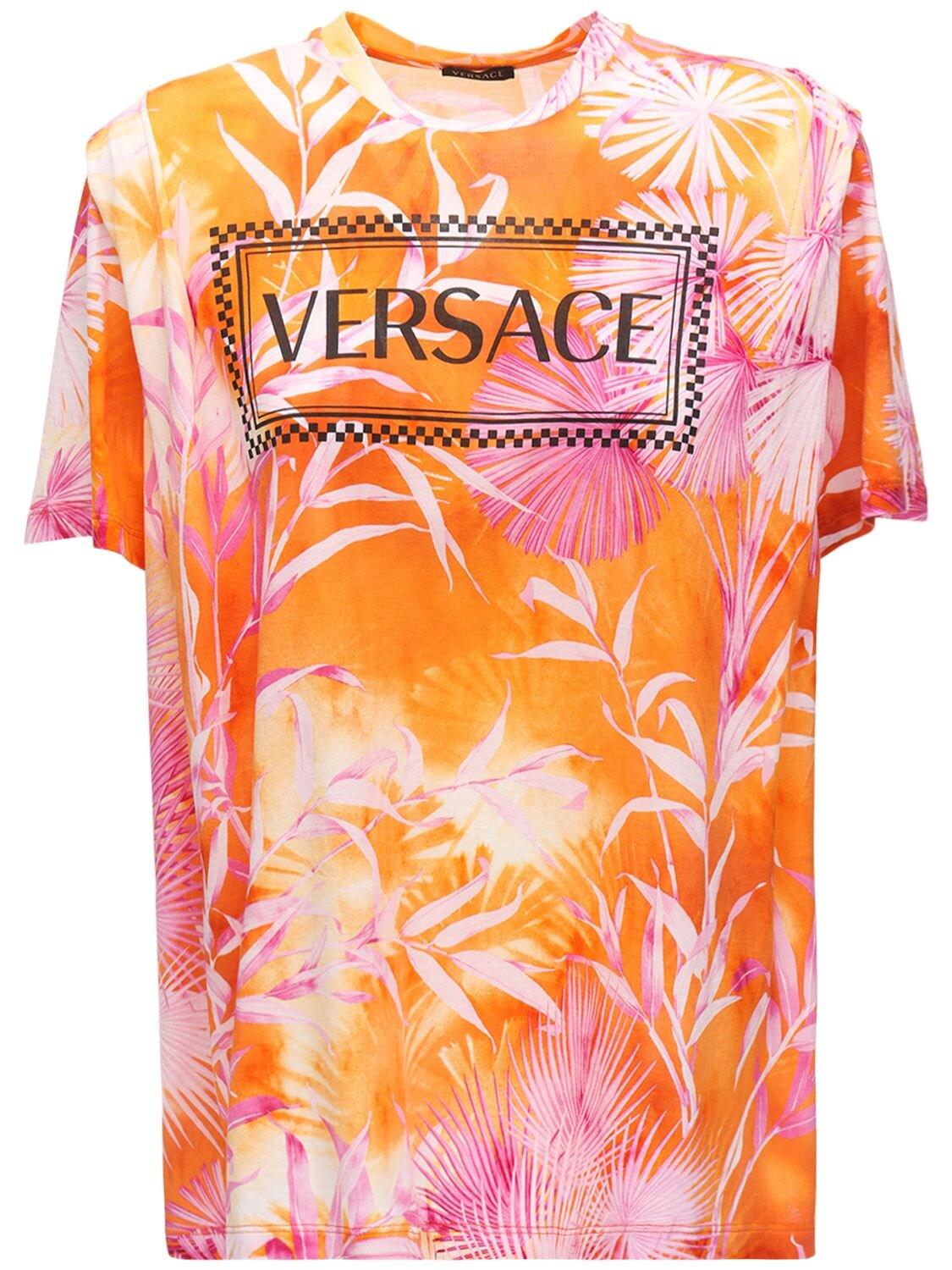 Versace Logo Tie Dye Cotton Jersey T-shirt in Orange/Fuchsia (Orange ...