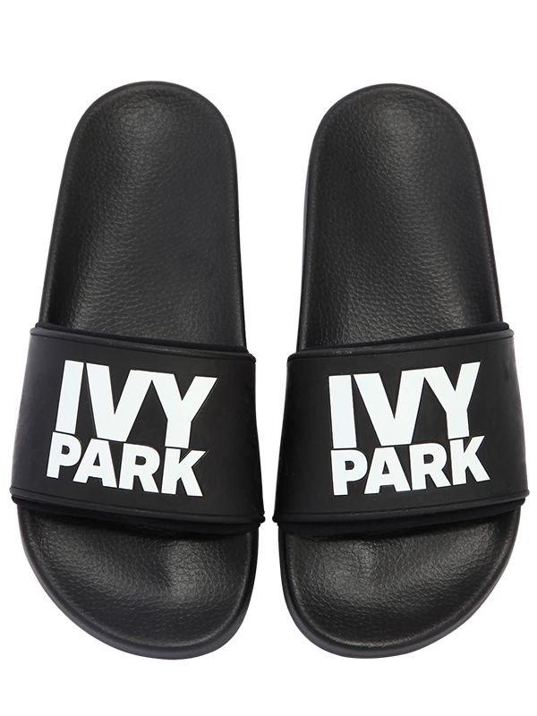 Ivy Park Neo Lined Logo Sliders Black | Lyst UK