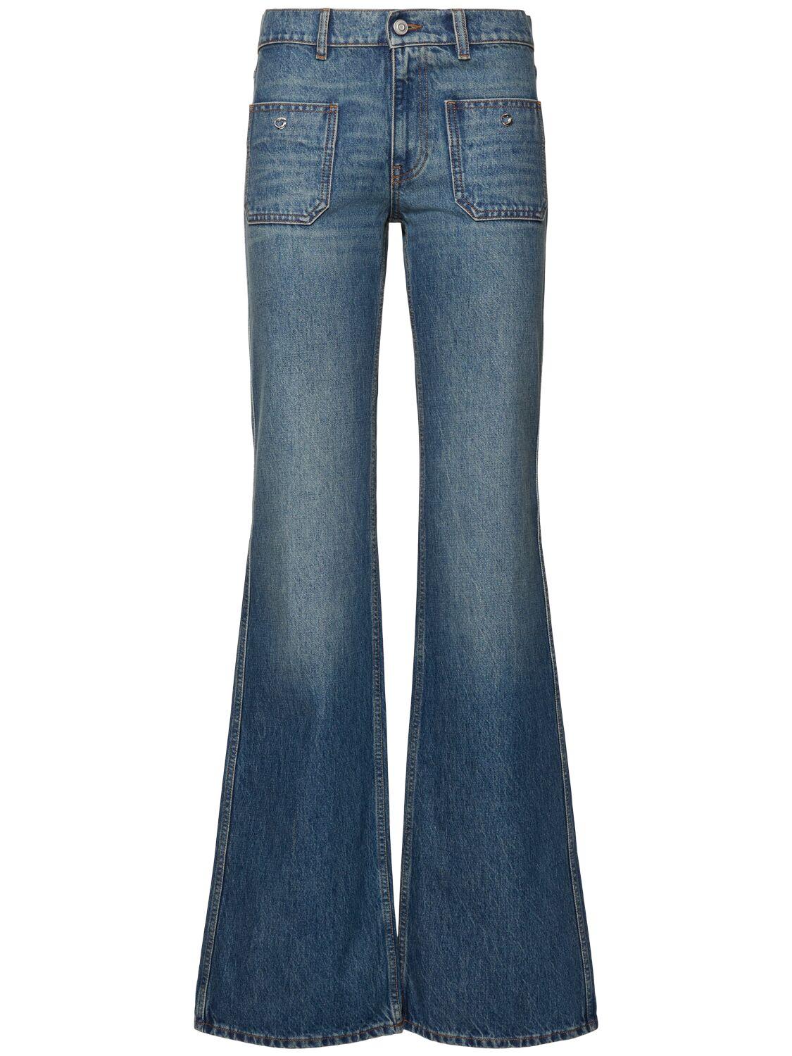 【Coperni】レザートリムワイドレッグジーンズ COPERNI】ブルー ワイドレッグジーンズ
