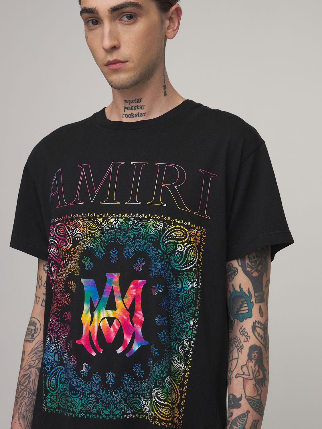 Amiri Rainbow Bandana Print Jersey T-shirt in Black for Men
