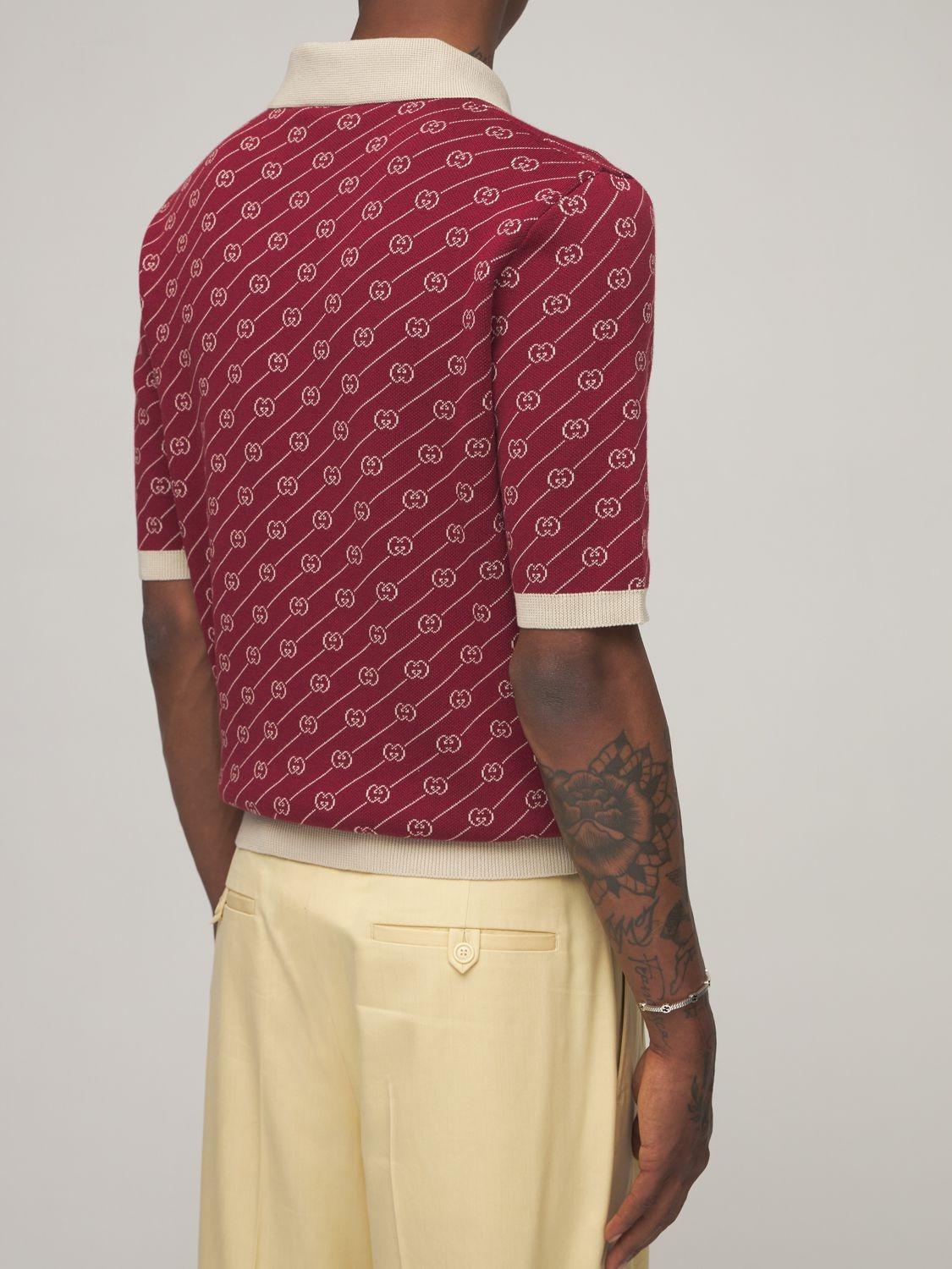 Gucci Gg Diagonal Silk Jacquard Polo in Bordeaux (Red) for Men | Lyst