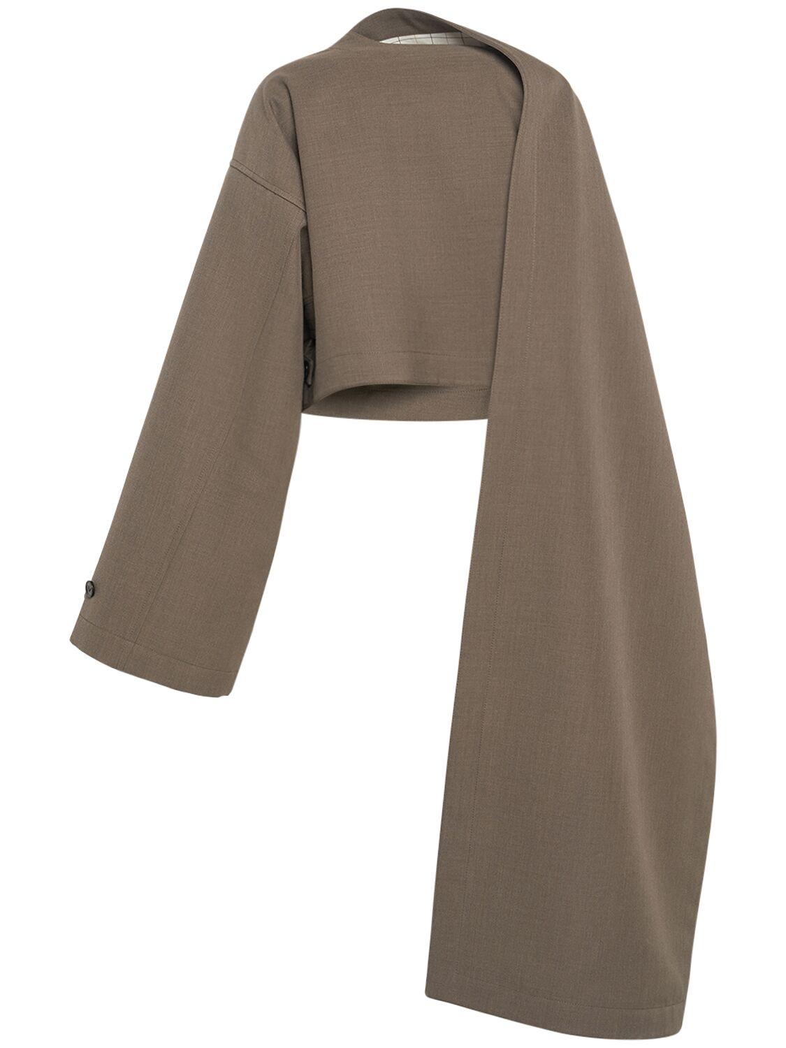 Bottega Veneta Soft Wool Twill Cape W/ Check Lining in