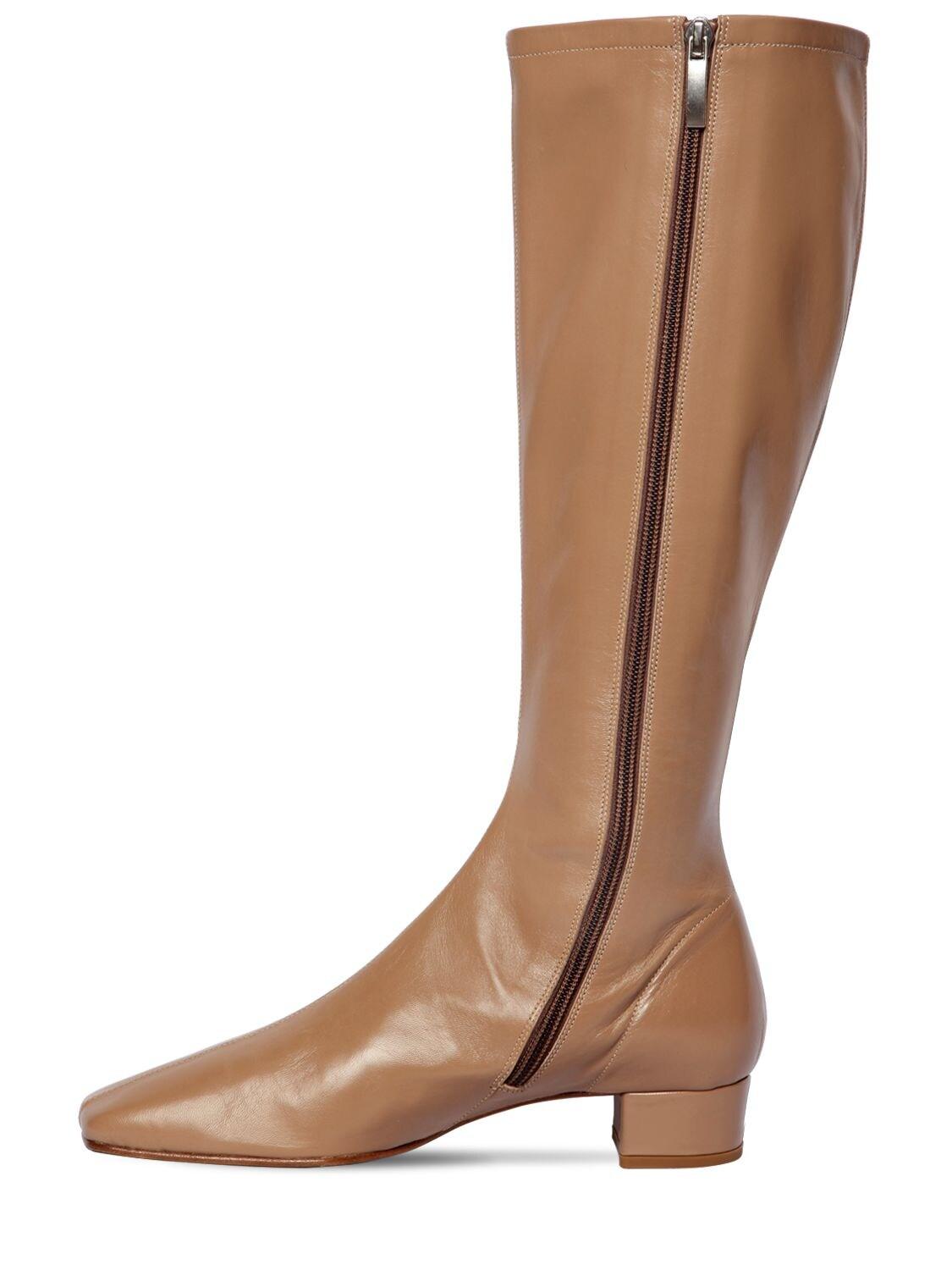 25mm Edie Tall Leather Boots in Nude 