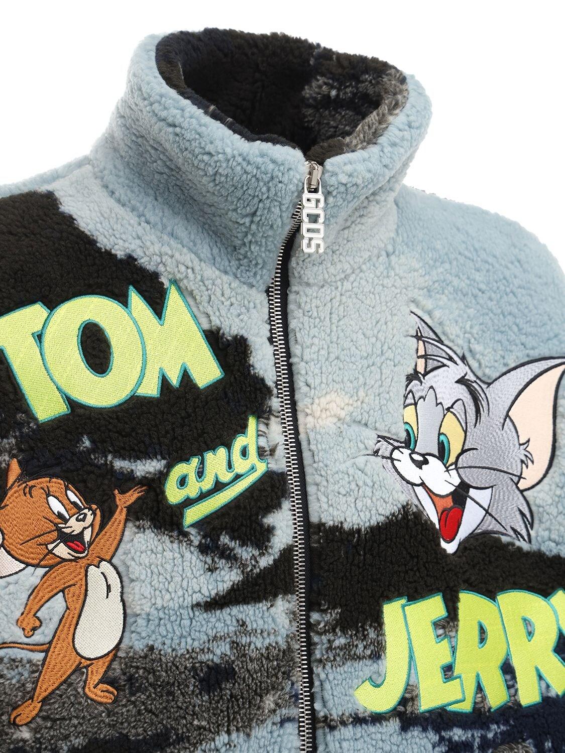 GCDS Blue and Grey Tom and Jerry Edition Napoli Pile Jacket GCDS