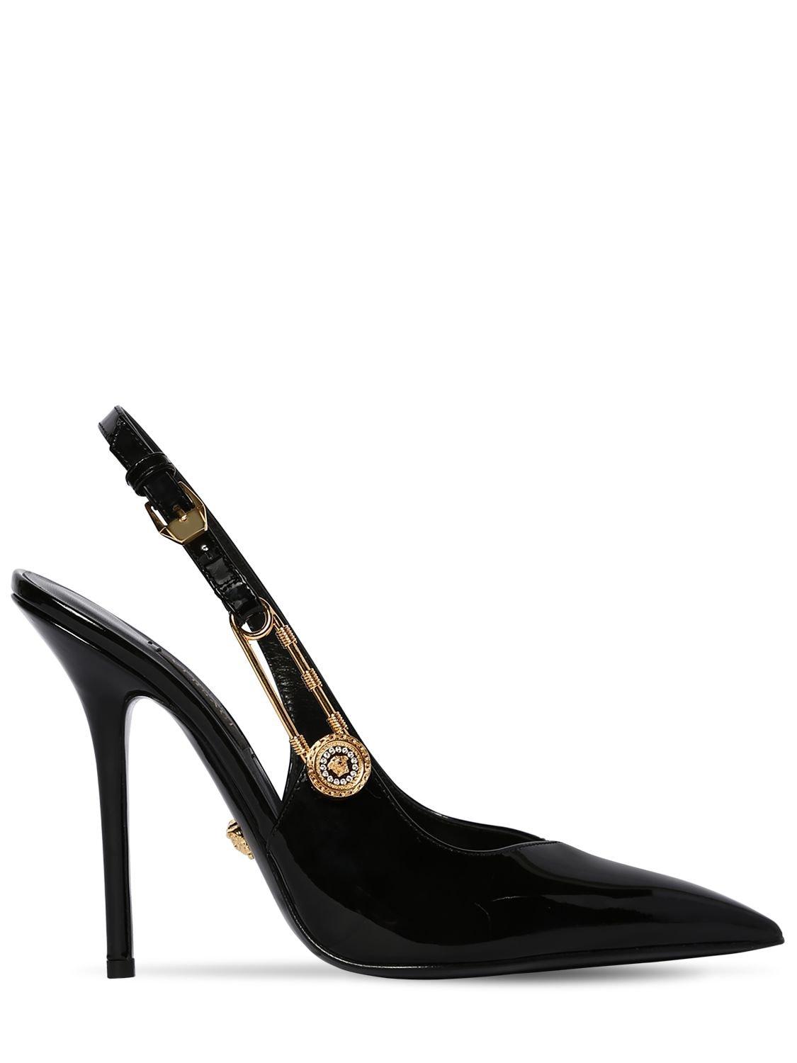 Versace 110mm Patent Leather Sling Back Pumps in Black - Lyst