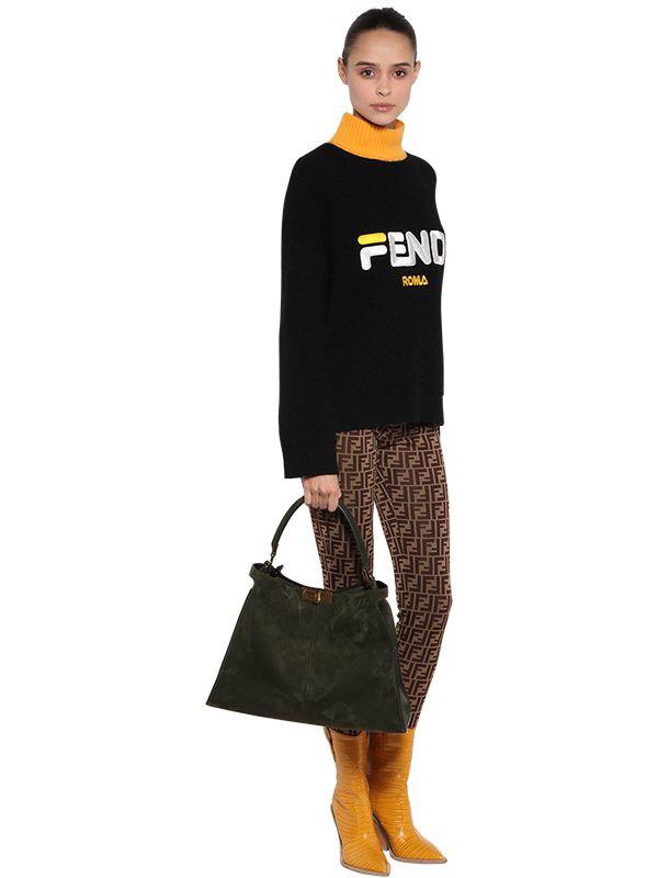Fendi Peekaboo Lite Suede Bag W Logo in Green Lyst Canada