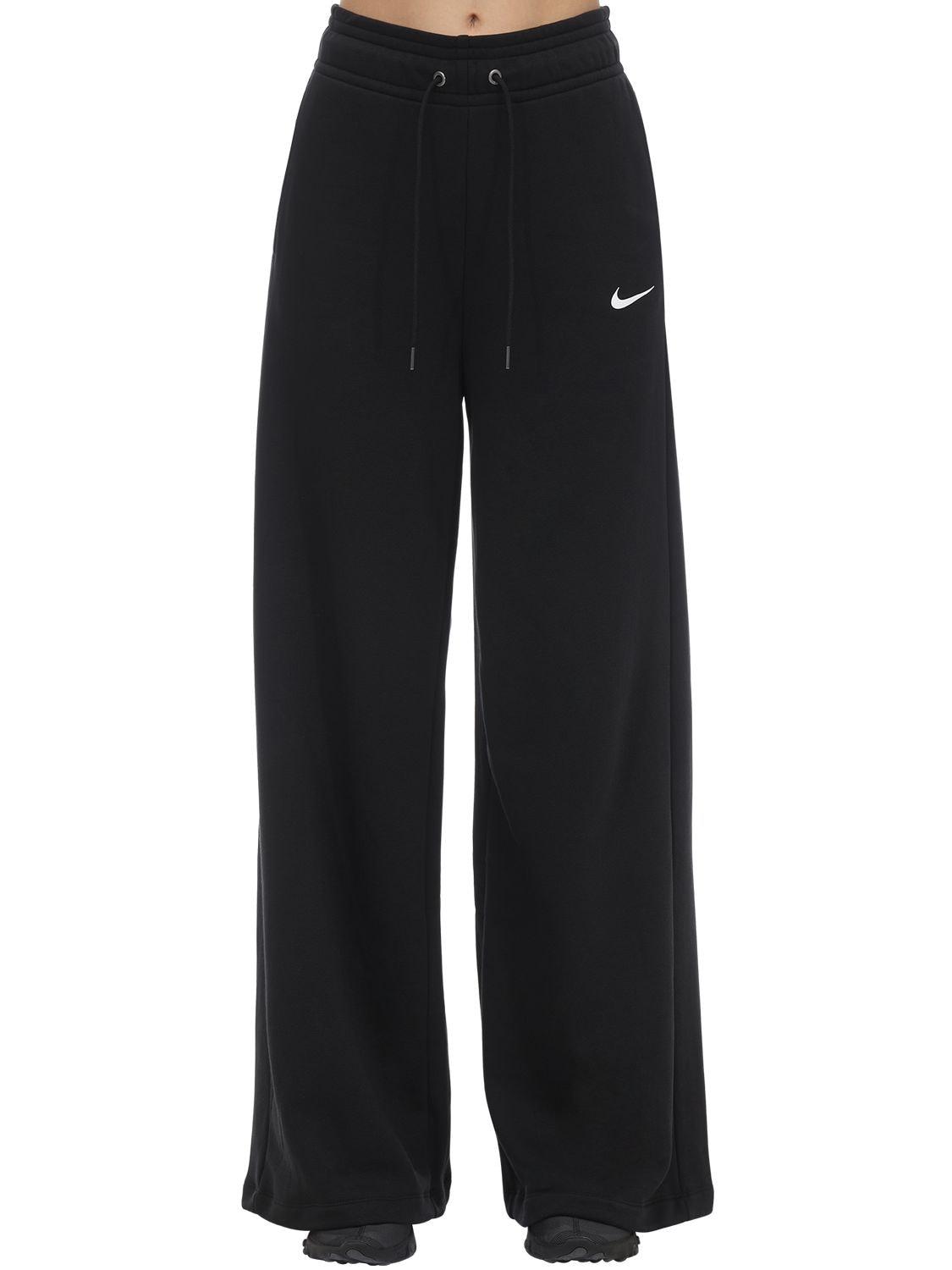 Nike Cotton Blend Wide-leg Tech Pants in Black | Lyst
