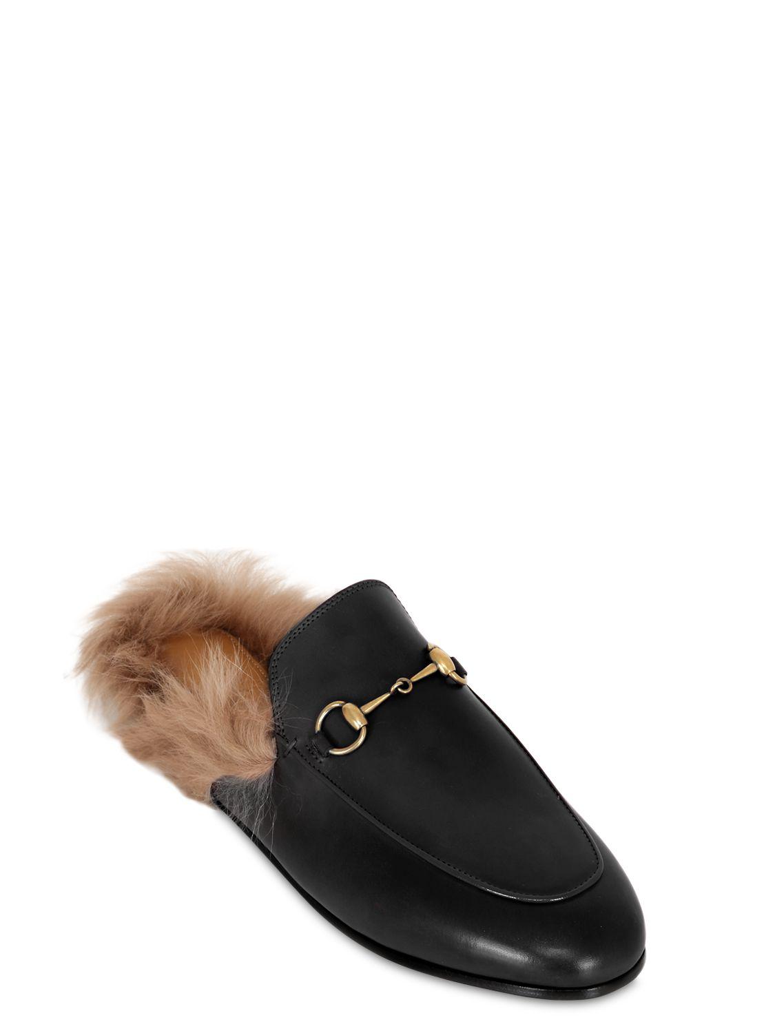 Gucci Princetown Fur-lined Leather Mule in Black | Lyst