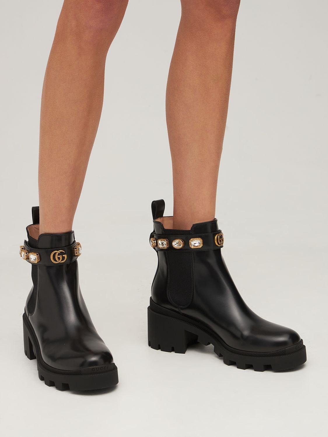 Gucci Leather Ankle Boot With Belt, Black, Leather | Lyst
