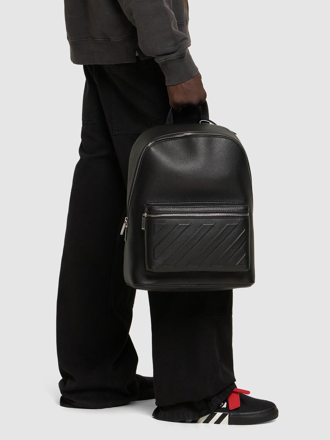 Off White c o Virgil Abloh Diagonal Leather Backpack in Black for