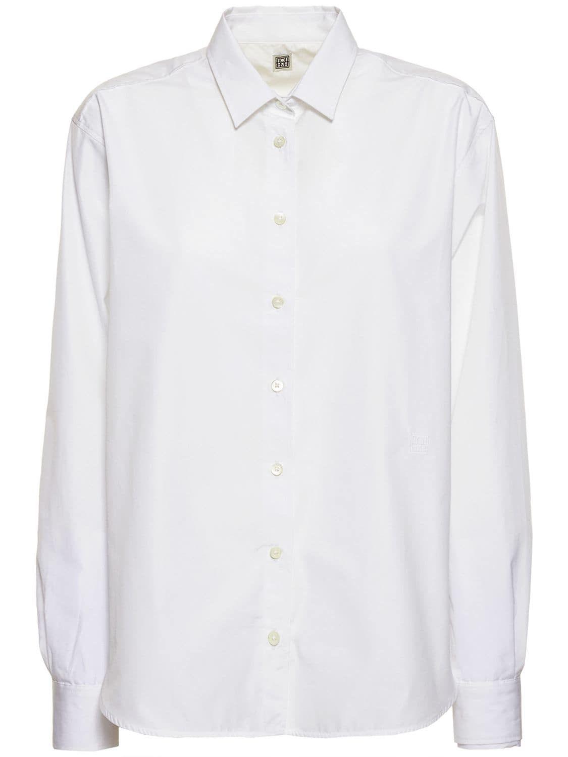 Totême Signature Organic Cotton Poplin Shirt in White | Lyst