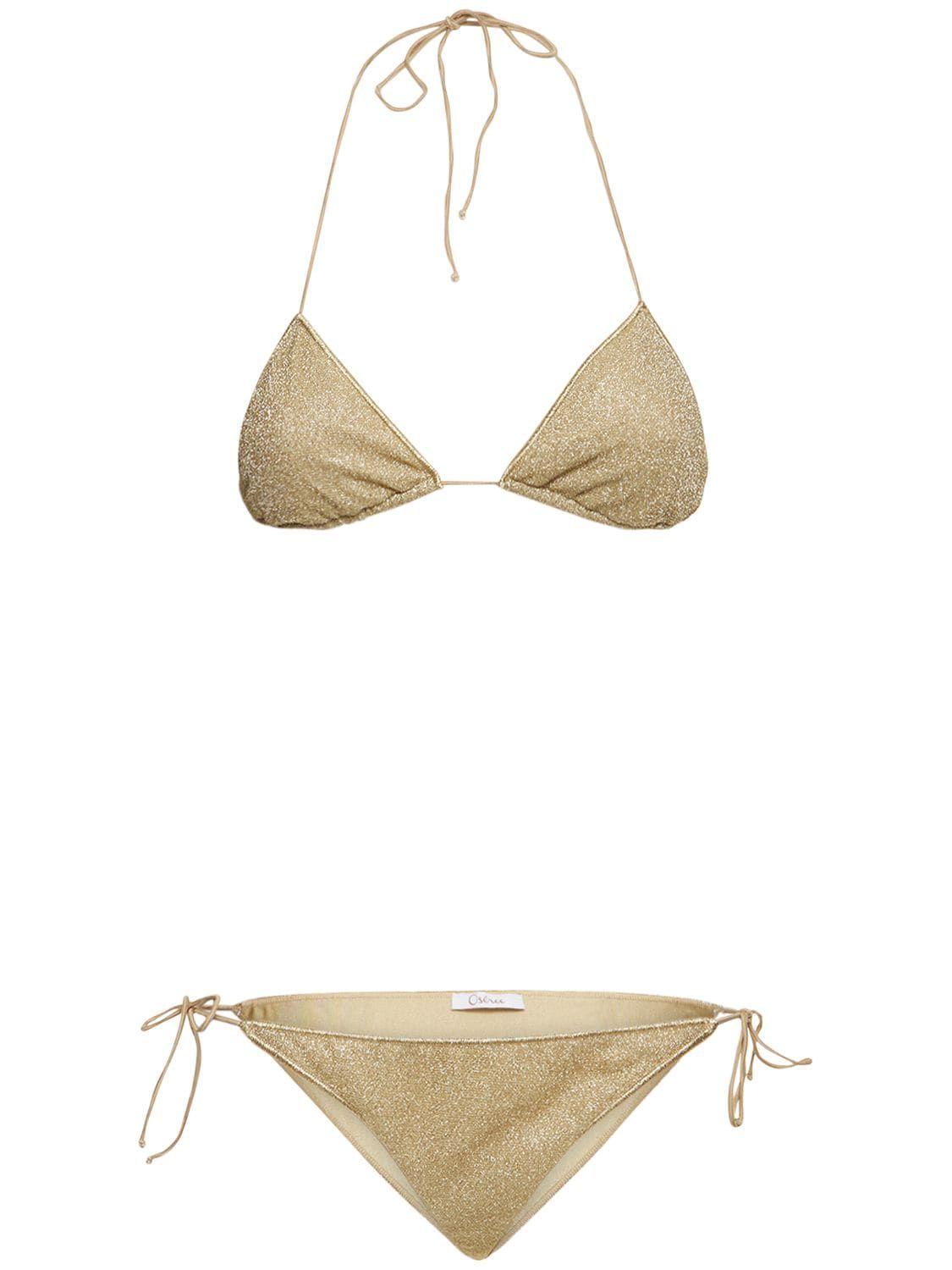 Oséree Lumière Maillot Triangle Bikini Set in Metallic | Lyst
