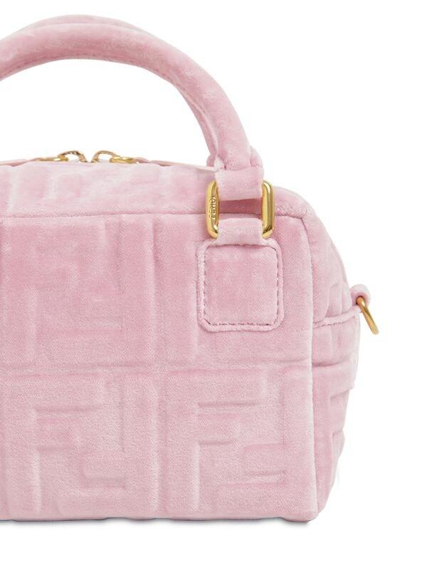 Fendi Mini Boston Embossed Ff Velvet Bag in Pink