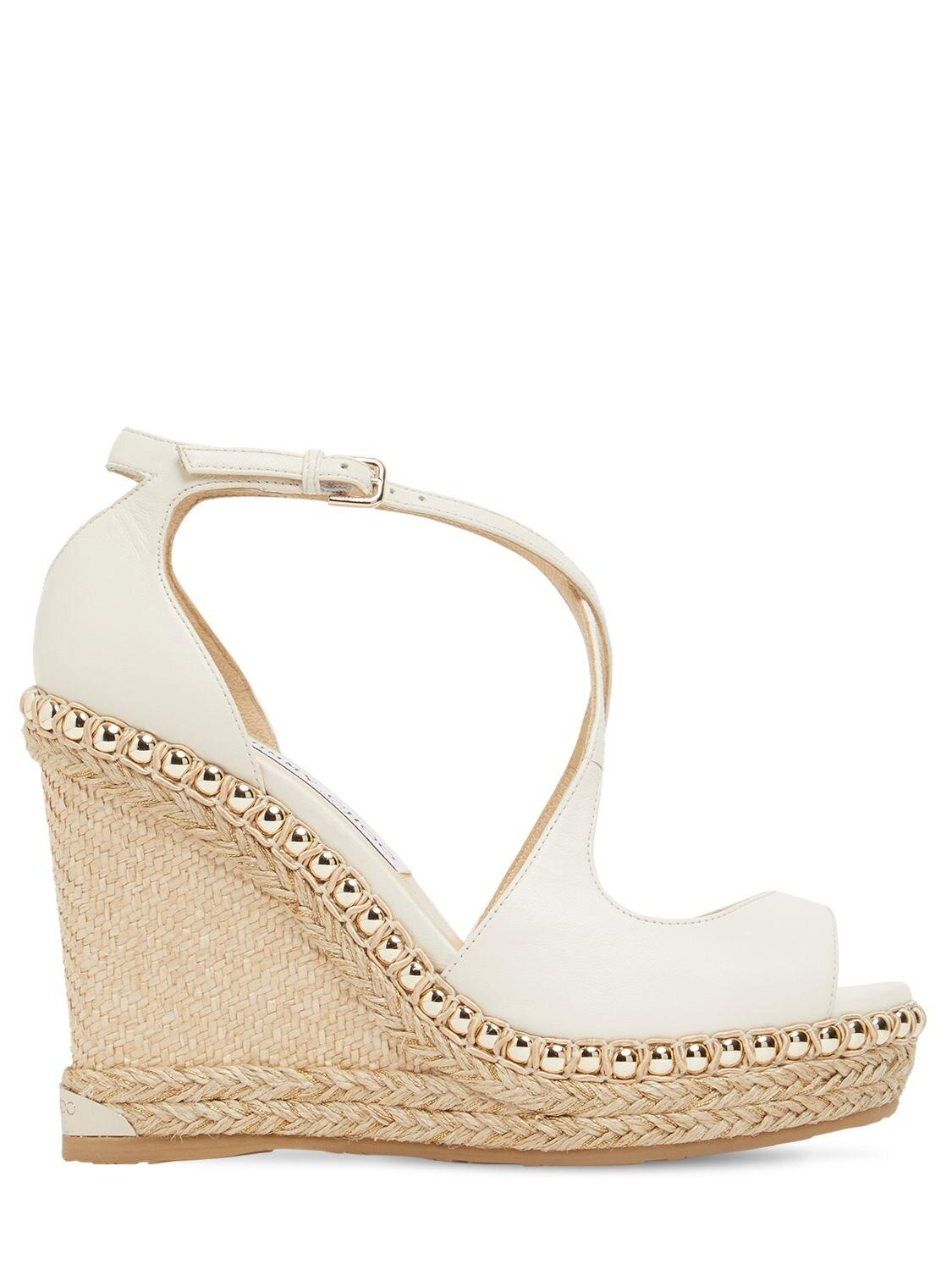 Jimmy Choo 120mm Dakota Leather Espadrille Wedges in White (Natural) | Lyst