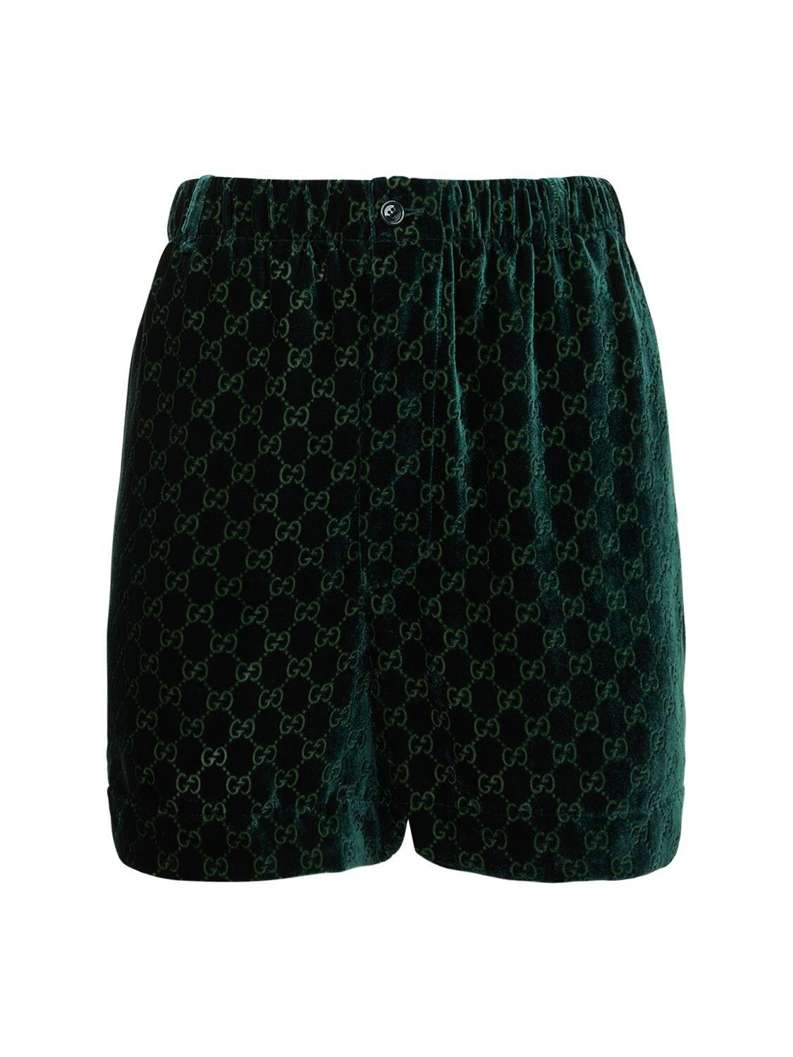 Gucci Velvet Logo Mini Shorts in Dark Green (Green) - Lyst