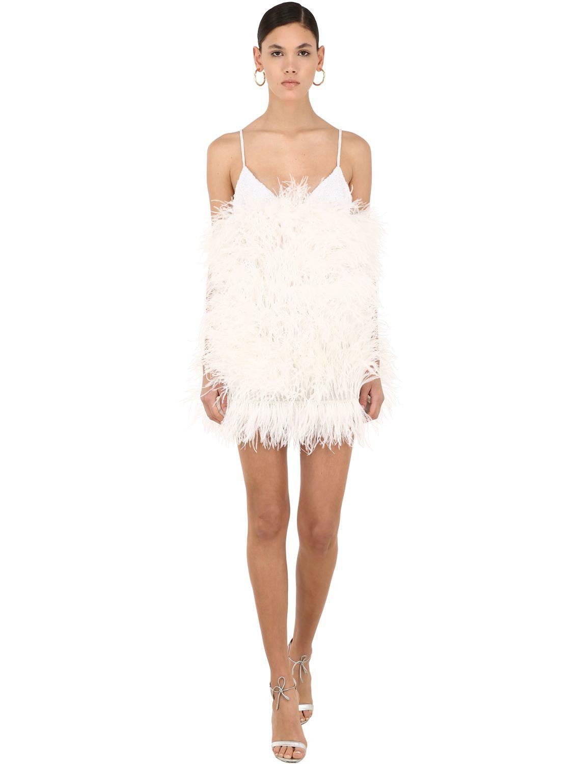 The Attico Feathered Mini Dress W/ Sequins in White | Lyst