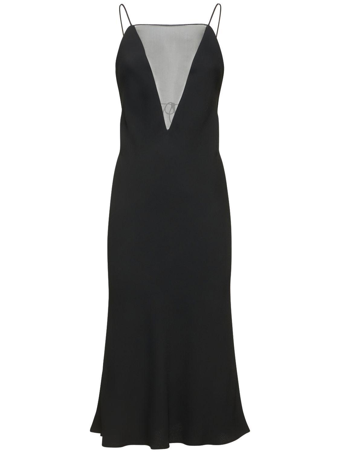 Stella Mccartney Satin Midi Dress W Sheer Insert In Black Lyst 