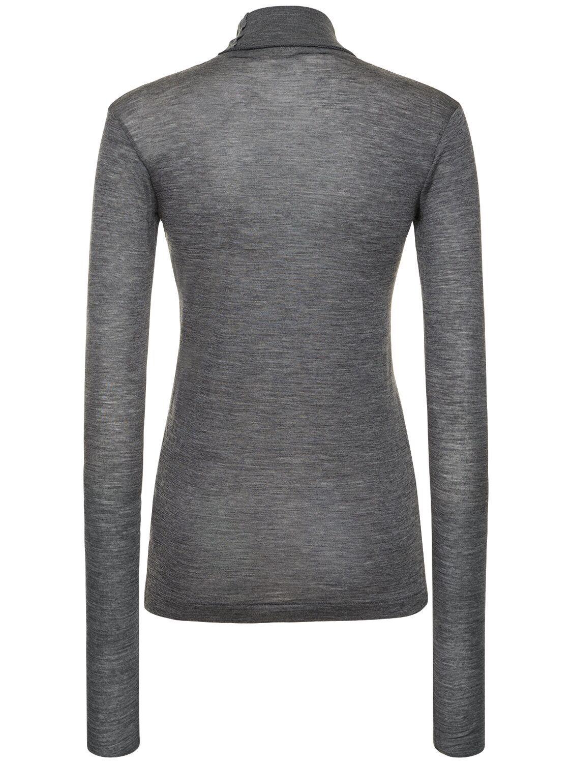 AURALEE Super Soft Sheer Wool Jersey Top in Gray | Lyst