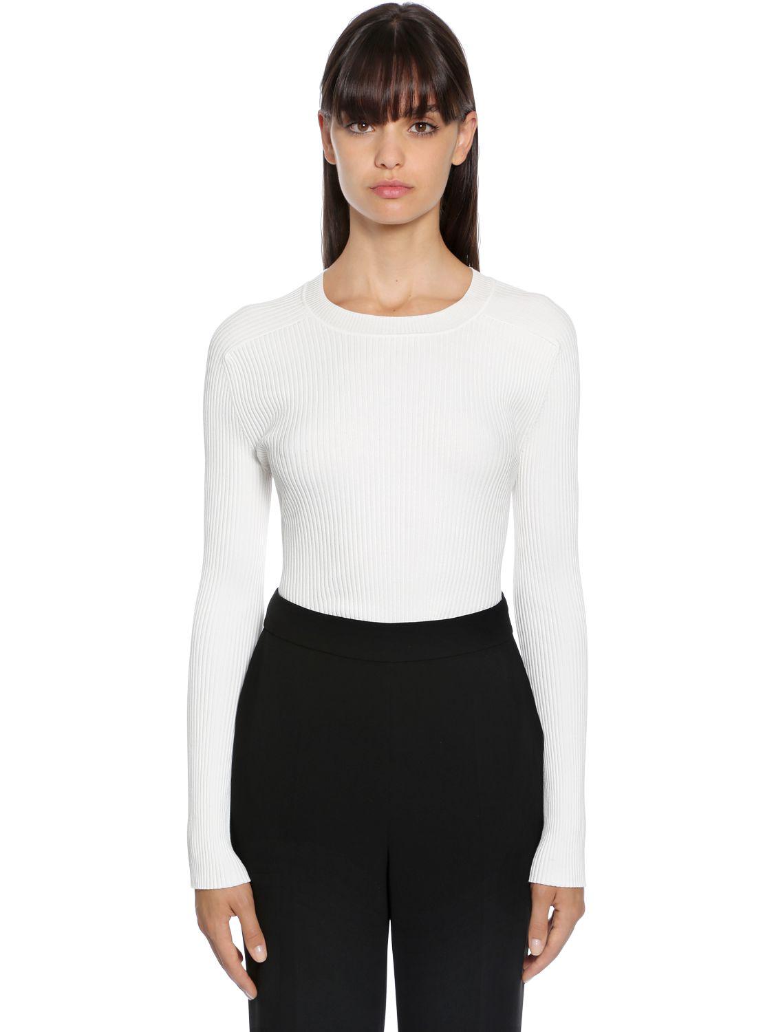 Lyst - Sportmax Ofanto Stretch Rib Knit Sweater in White