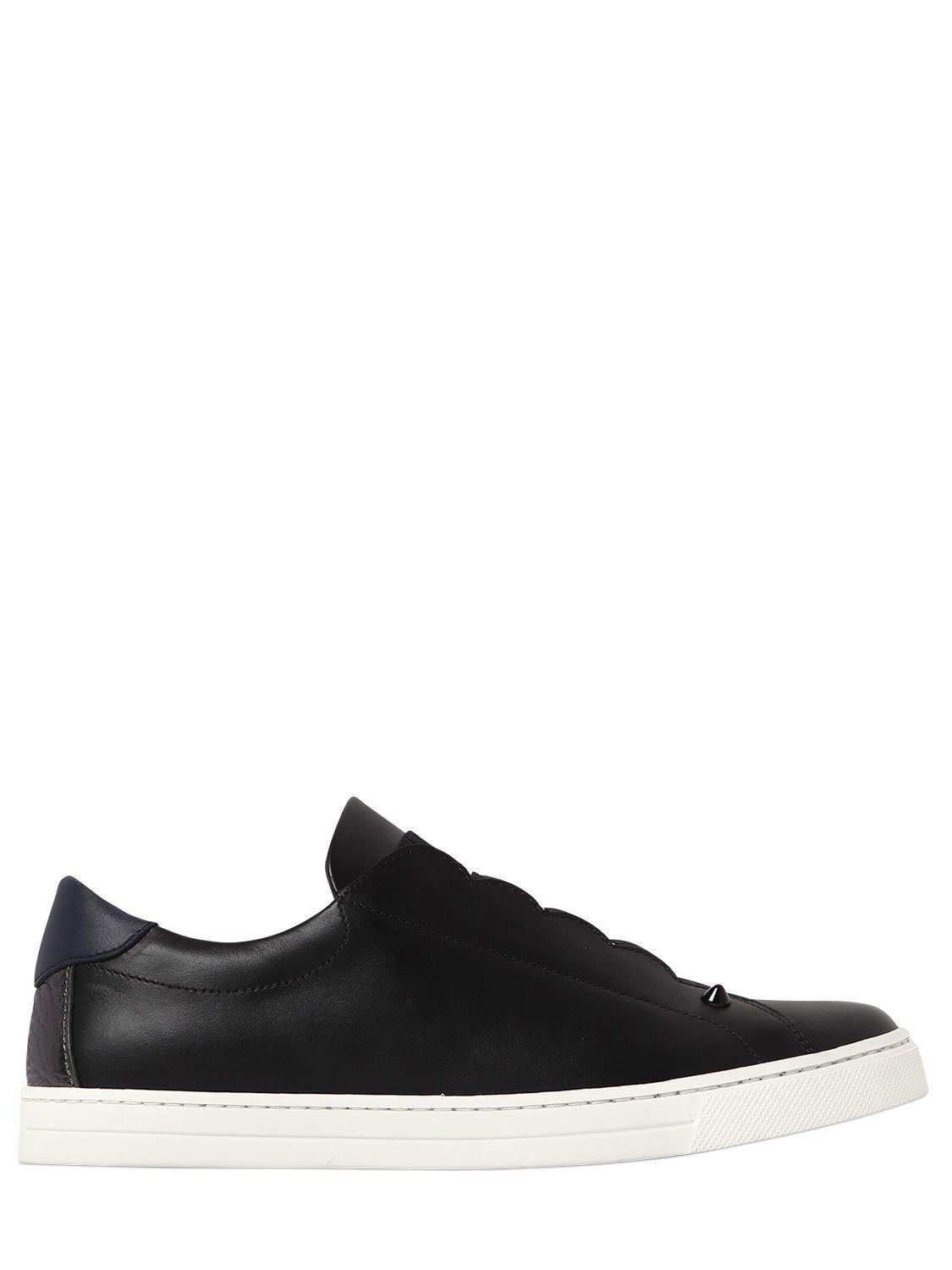slip on sneakers black leather