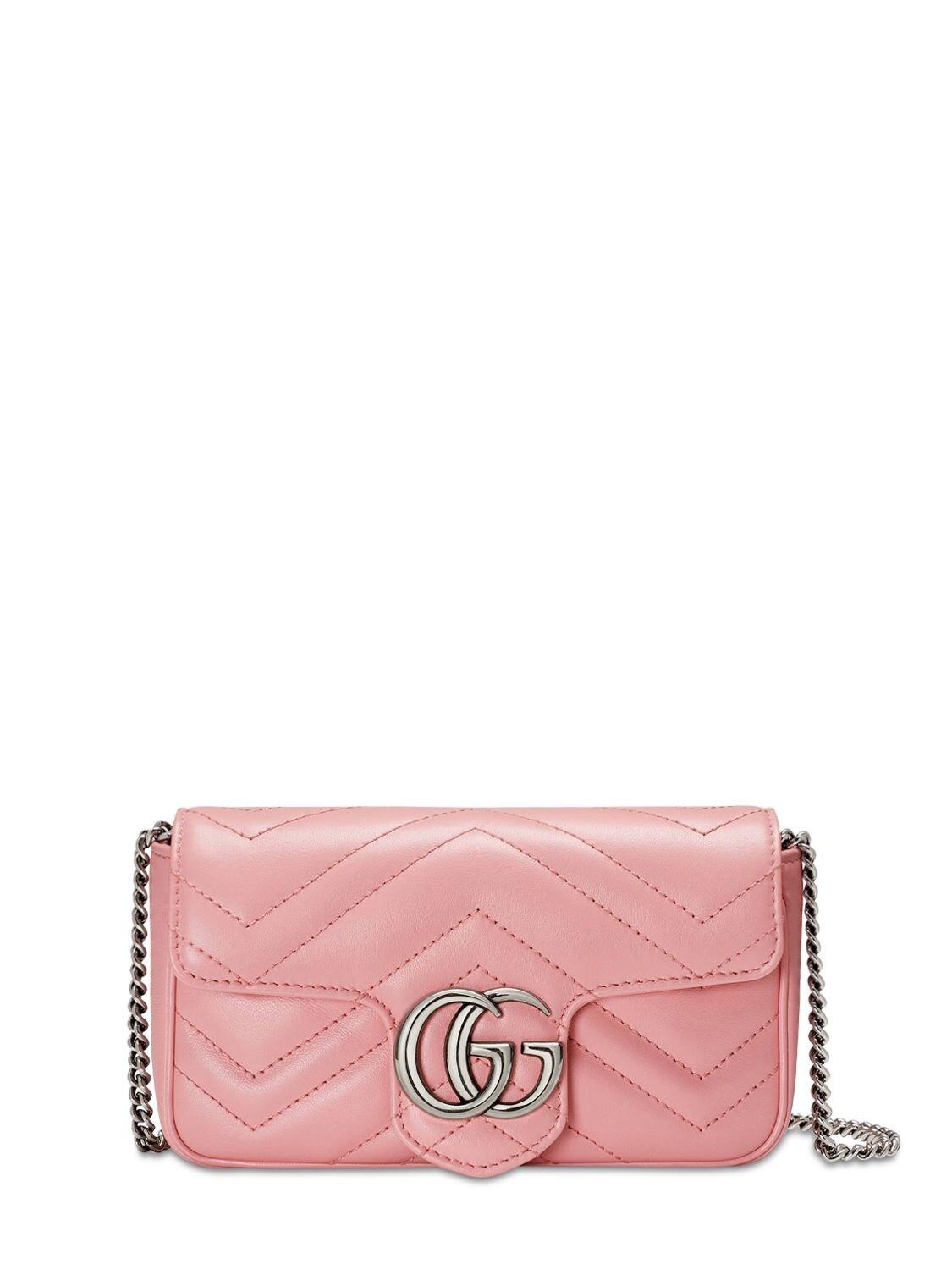 Gucci Super Mini Gg Marmont Leather Bag in Pink - Lyst