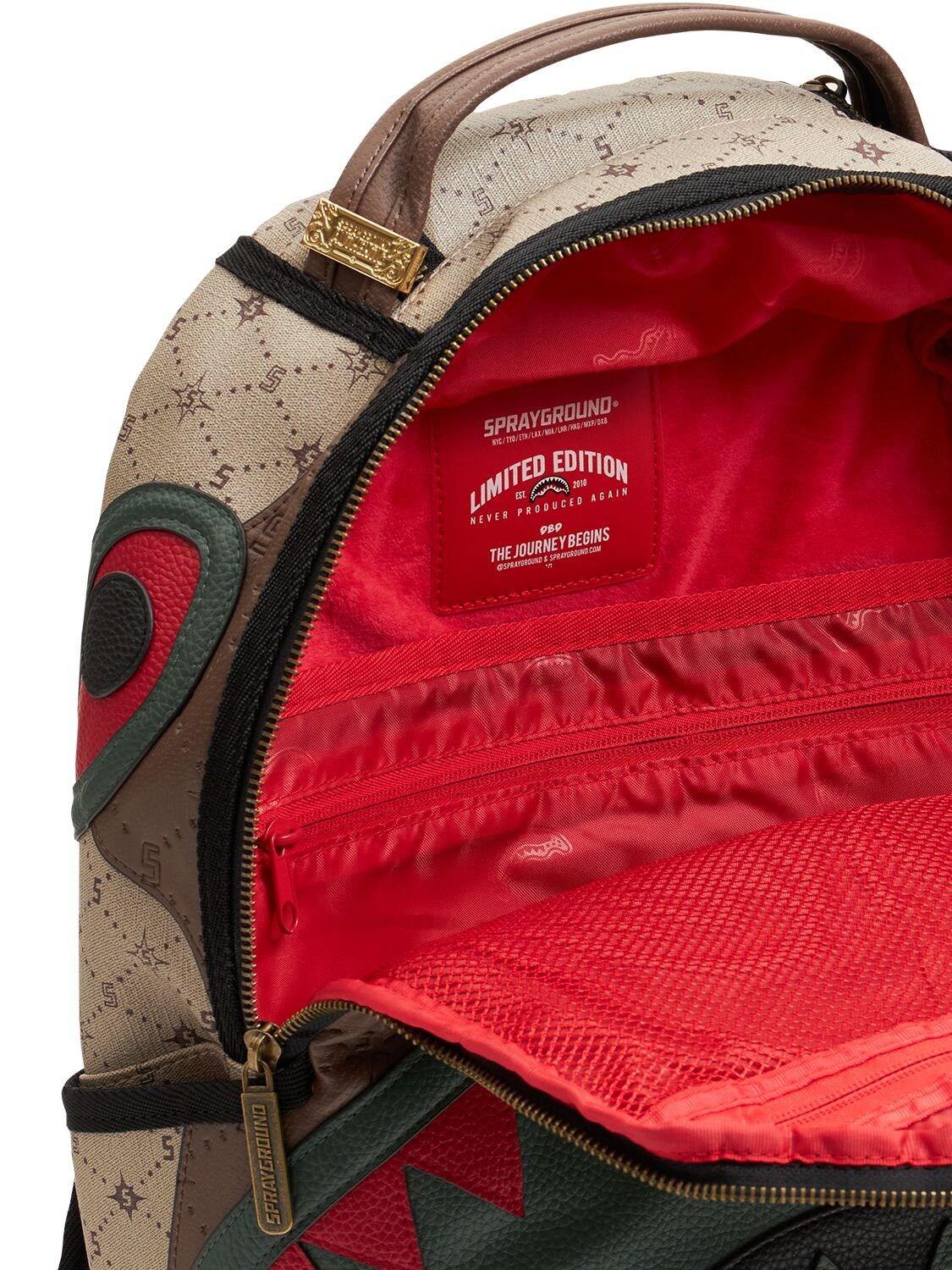 Sprayground Camoburst Deluxe Red, Orange & Green Leather Backpack, Zumiez