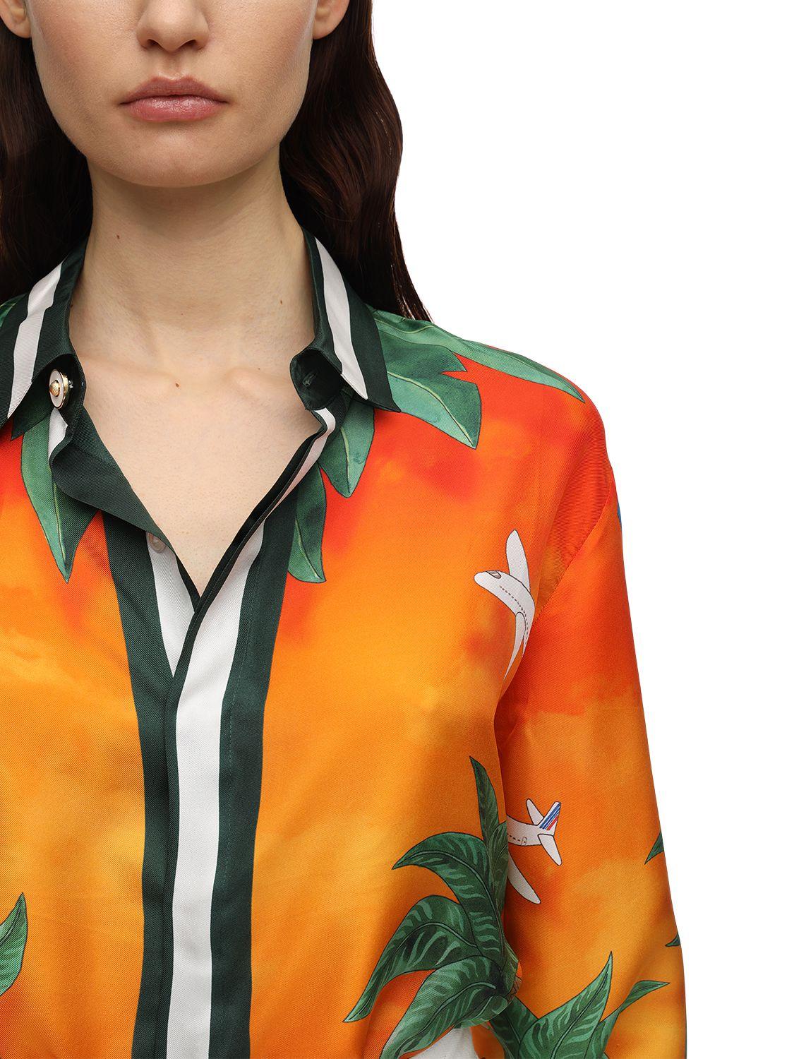 CASABLANCA Printed Tennis Club Sunset Silk Shirt in Orange Lyst