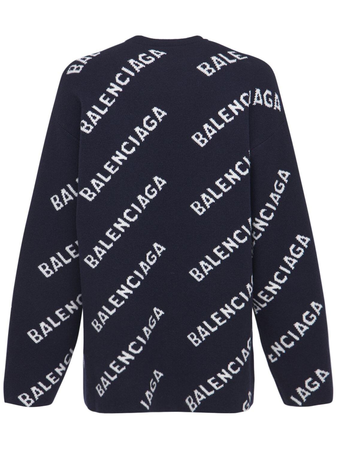 Balenciaga Intarsia-knit Logo Jumper in Blue for Men | Lyst