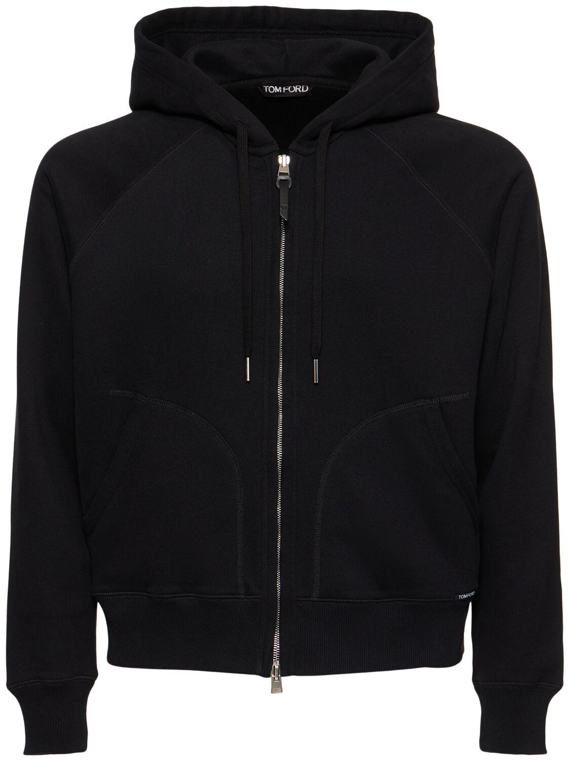 Tom Ford Hooded Cotton Blend Zip Up Sweatshirt in Black for Men Lyst UK