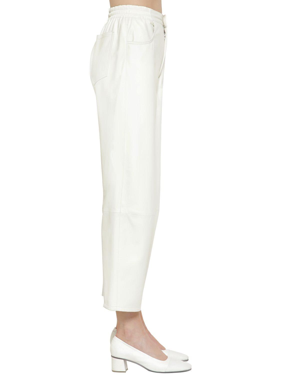 MM6 by Maison Martin Margiela Cropped Straight Leather Pants in White ...