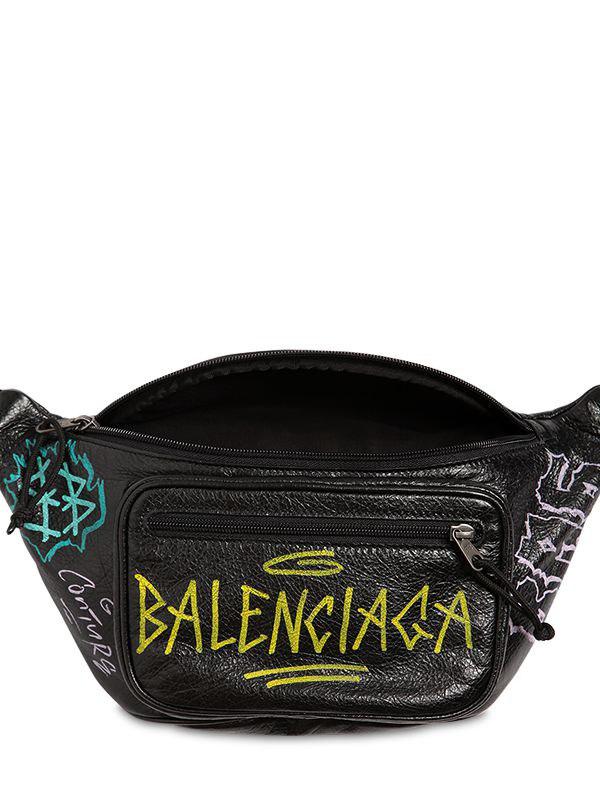 Balenciaga Graffiti Printed Leather Belt Pack in Black for Men - Lyst