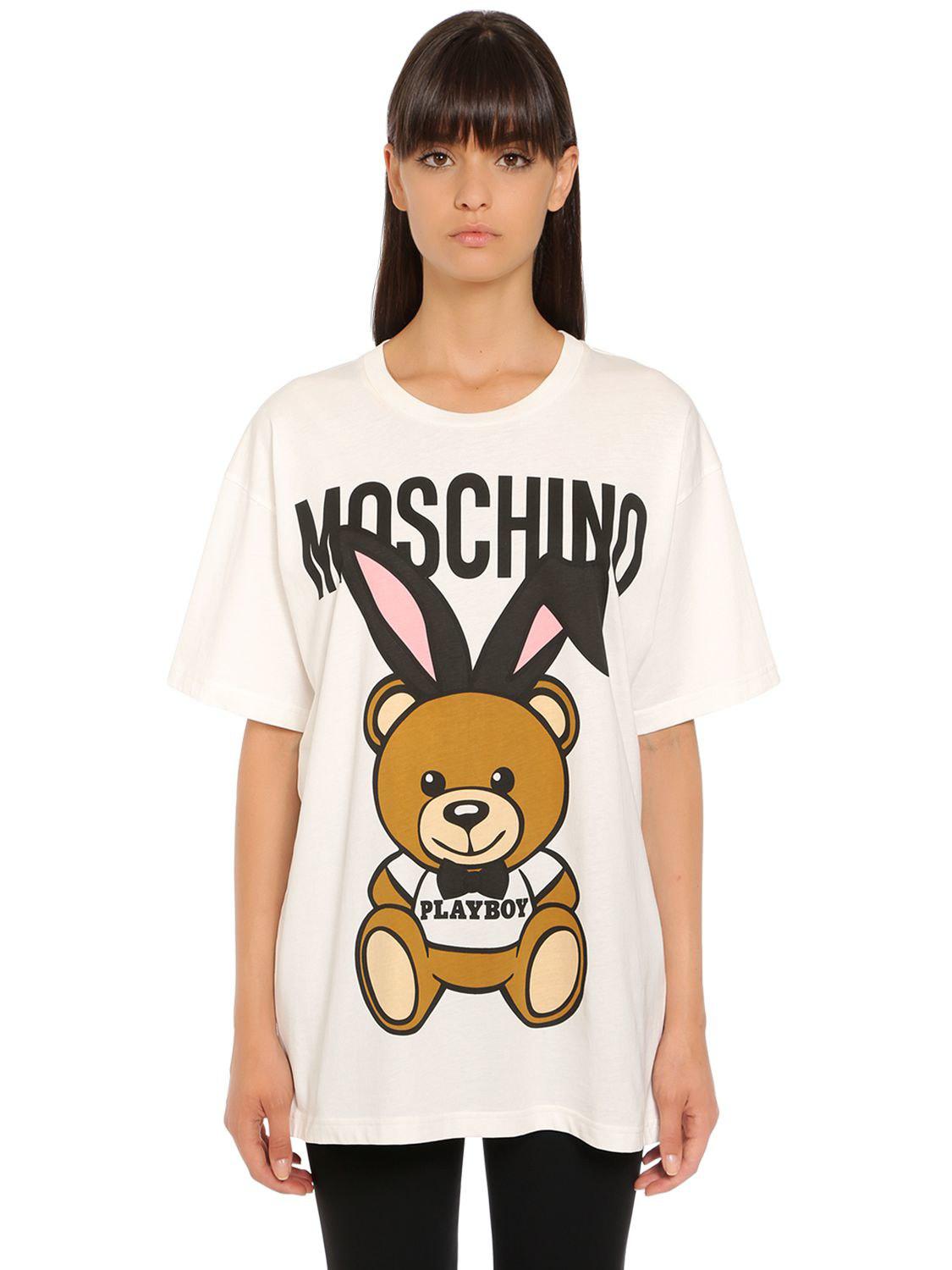 Moschino Oversized Playboy Bear Jersey T-shirt in White - Lyst