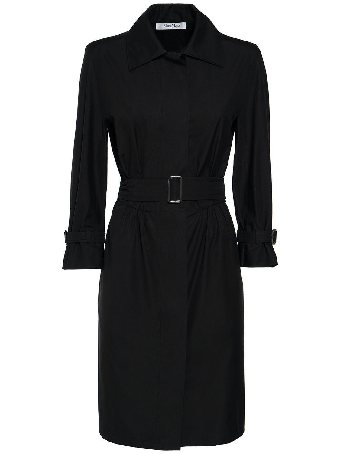 Max Mara Saio Belted Cotton Poplin Midi Dress in Black | Lyst