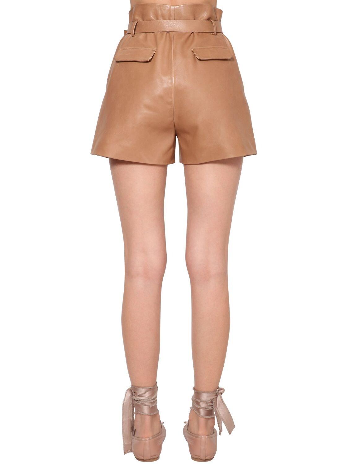camel leather shorts
