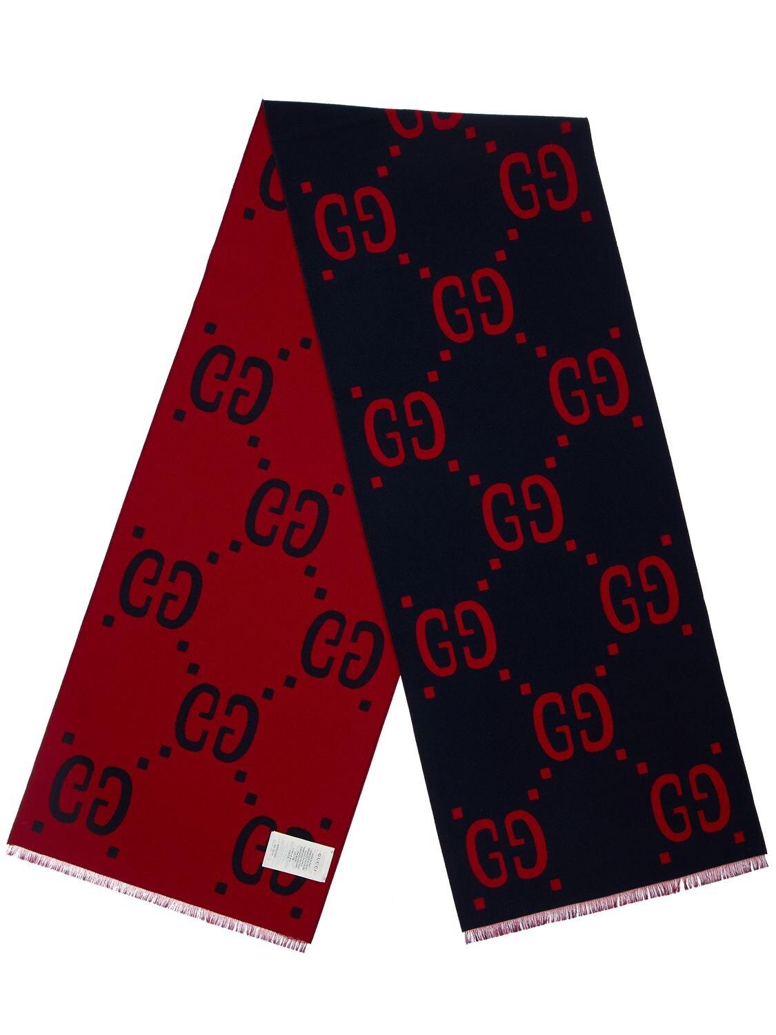 Gucci GG Jacquard Wool Silk Scarf