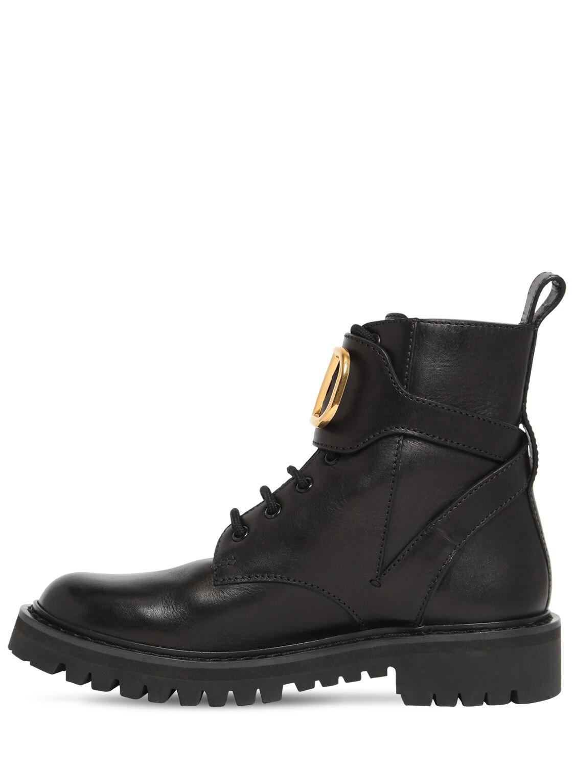 Valentino 35mm Vlogo Leather Combat Boots in Black - Lyst