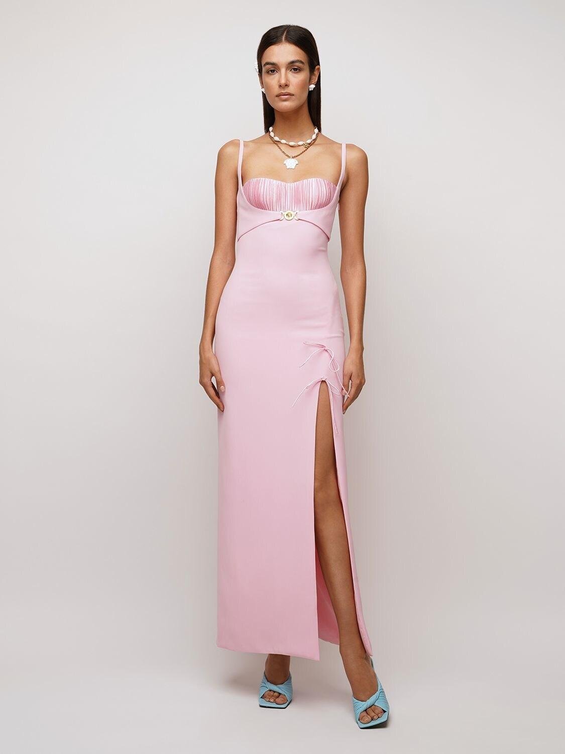 Versace Sleeveless Silk Cady Long Dress in Pink | Lyst