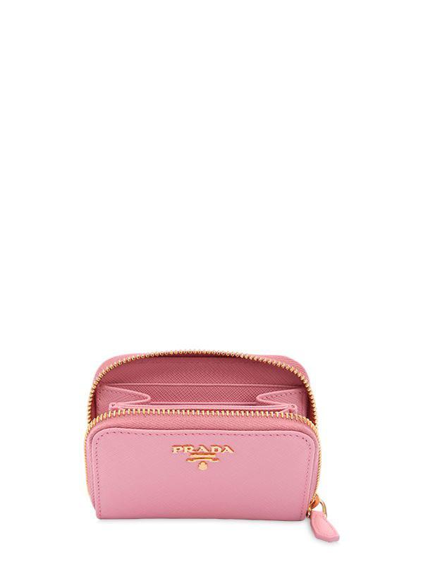 Prada Small Saffiano Leather Zip Coin Purse in Pink | Lyst