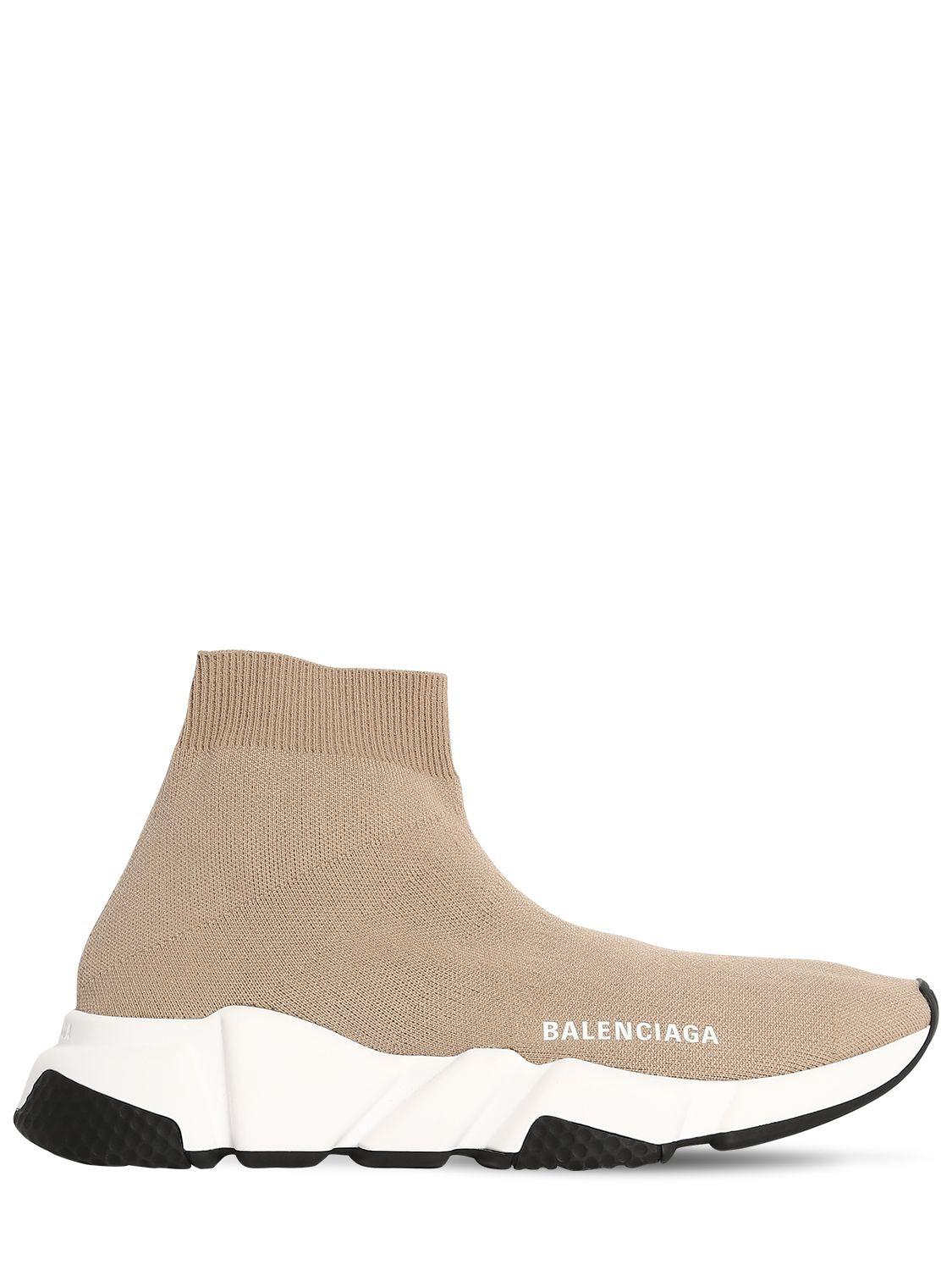 Balenciaga Leather 30mm Speed Knit Sneakers in Beige/White (Natural) - Lyst