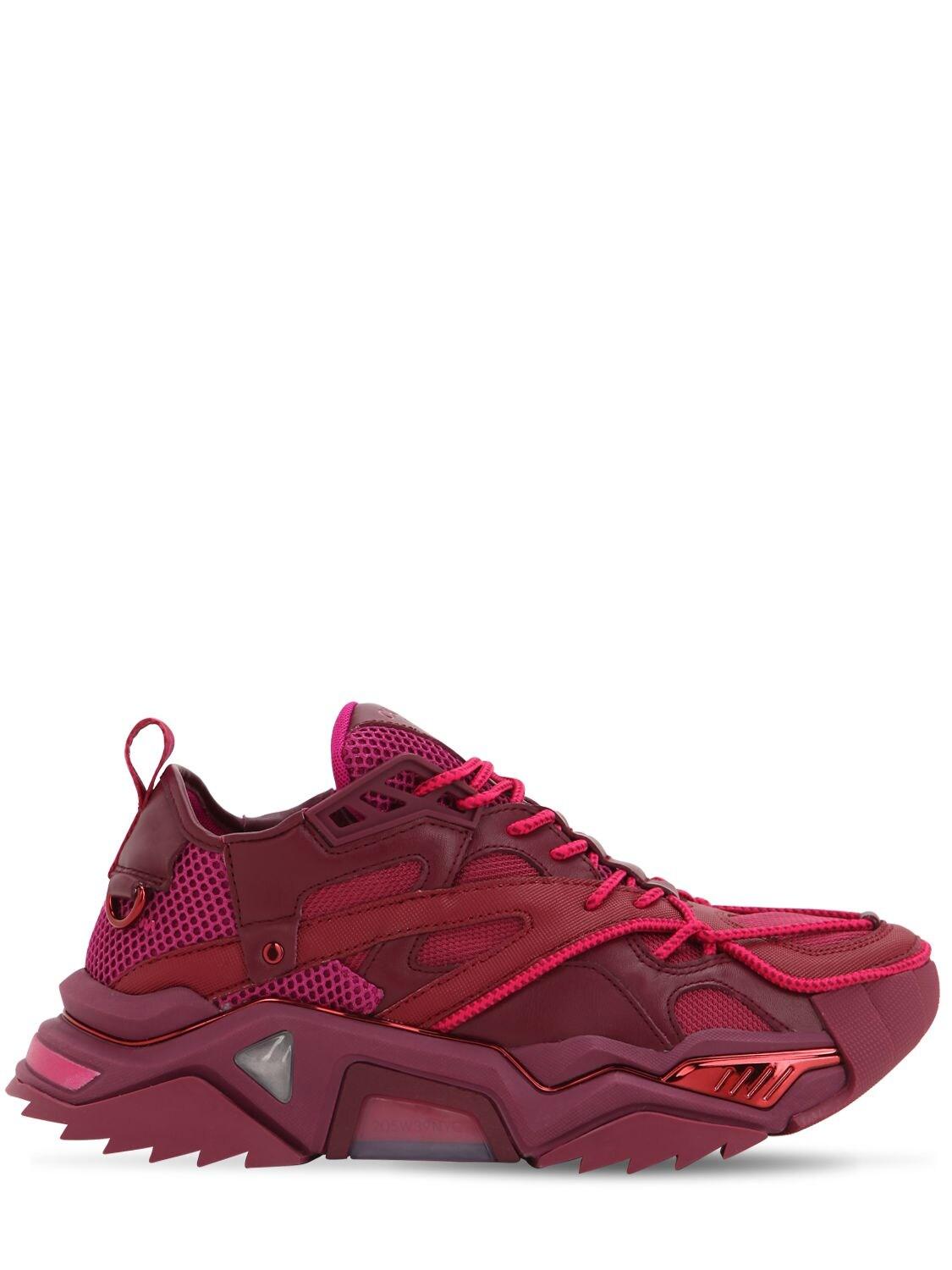 CALVIN KLEIN 205W39NYC Strike 205 Chunky Leather Sneakers in Plum (Red ...