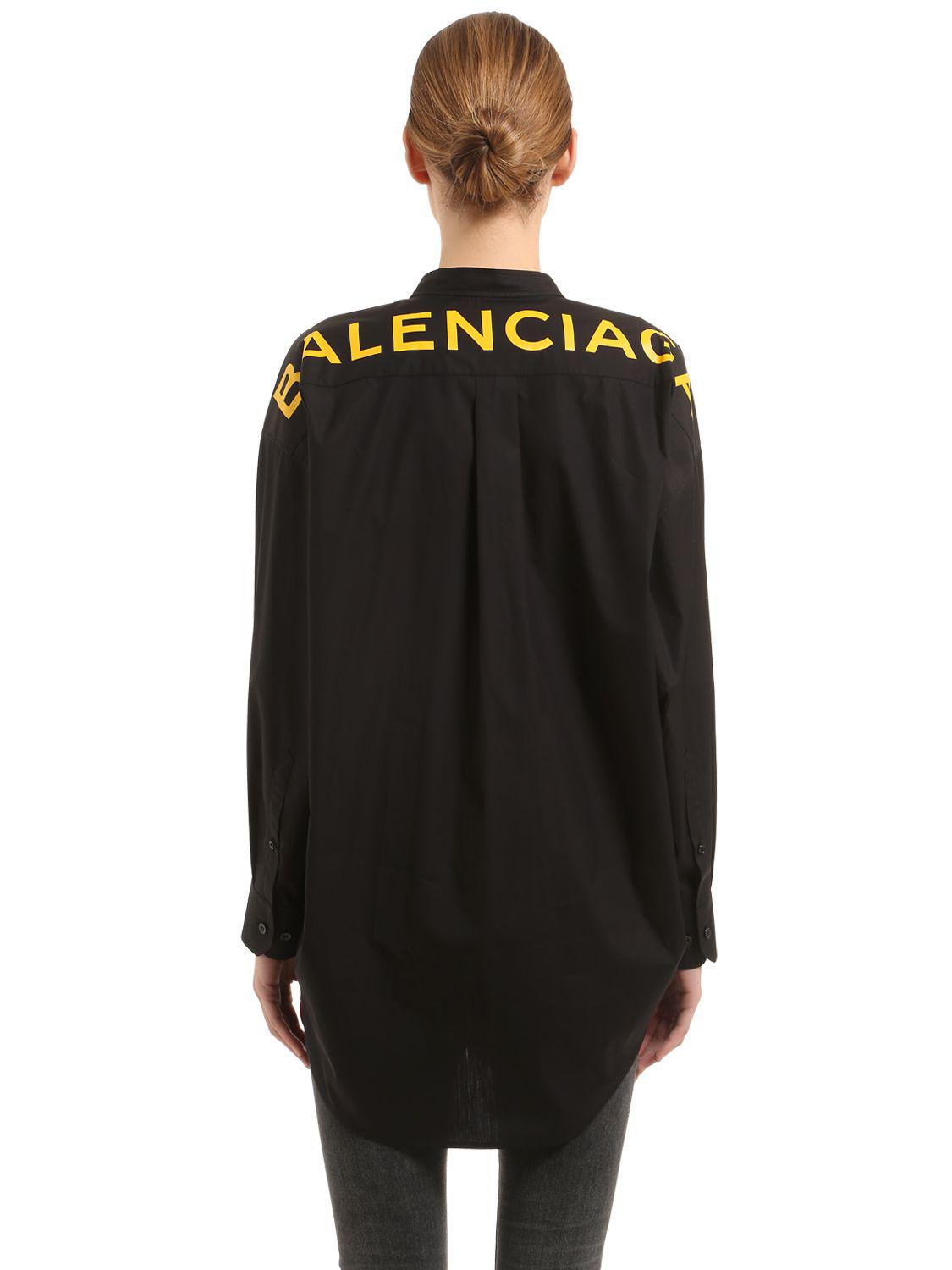 Balenciaga New Swing Logo Cotton Poplin Shirt in Black | Lyst