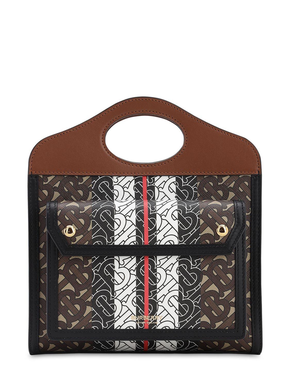 Burberry Small Monogram Stripe E-canvas Tb Bag in Brown