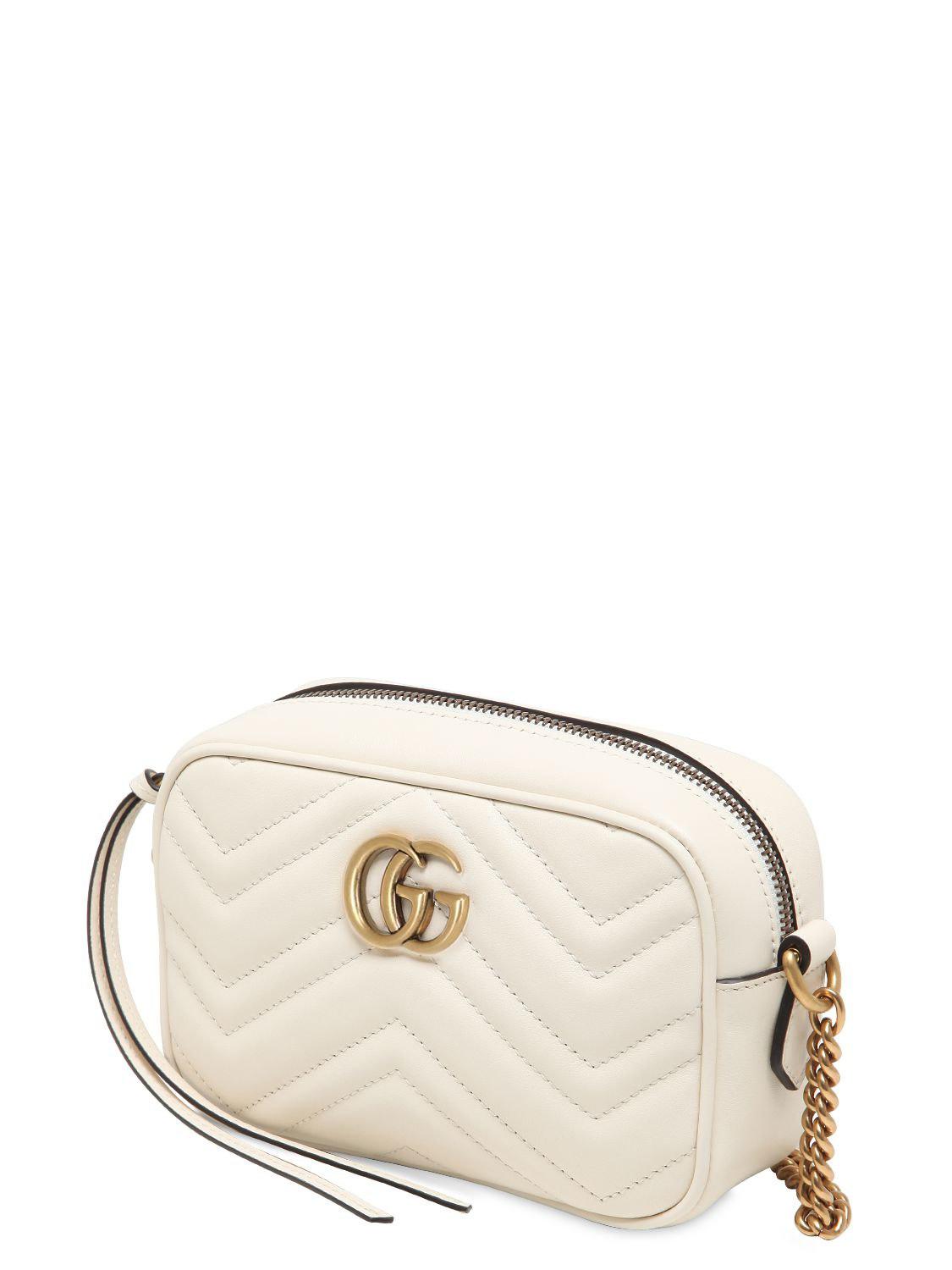 Gucci Mini Gg Marmont 2.0 Leather Camera Bag in White | Lyst