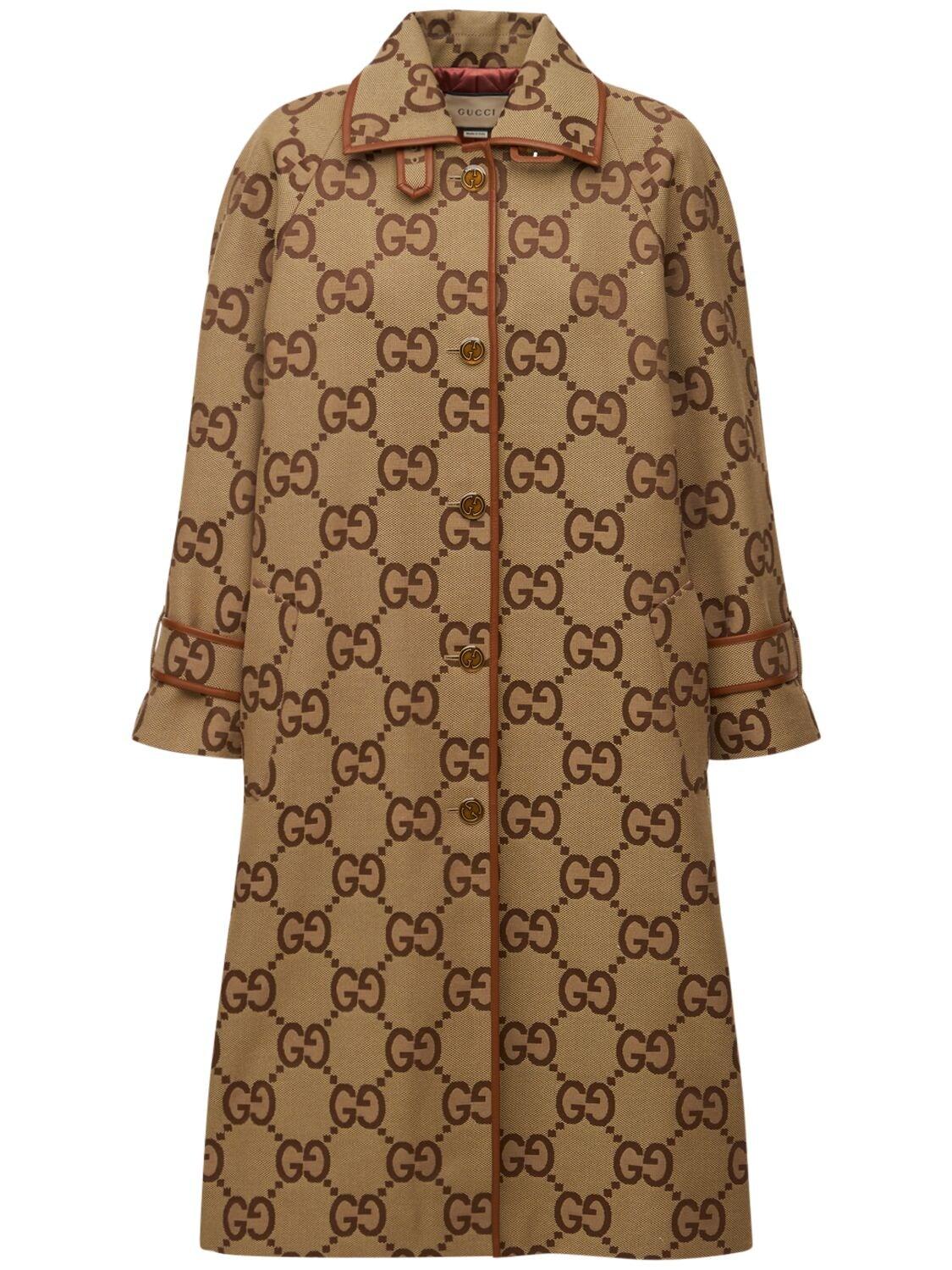 Gucci Canvas Jumbo Logo All Over Trench Coat in Natural